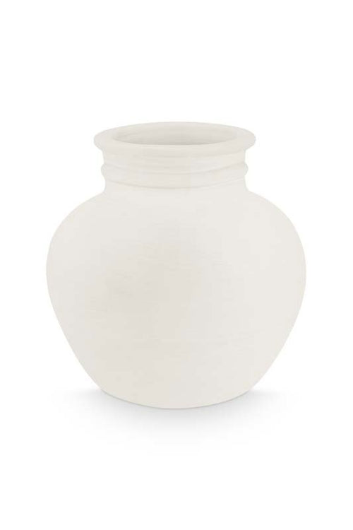 vtwonen Vaas - Terracotta - Wit - 28x28cm