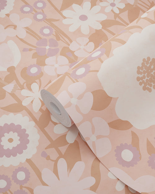 ESTAhome behang retro bloemen roze, paars en beige - 50 x 900 cm - 132159