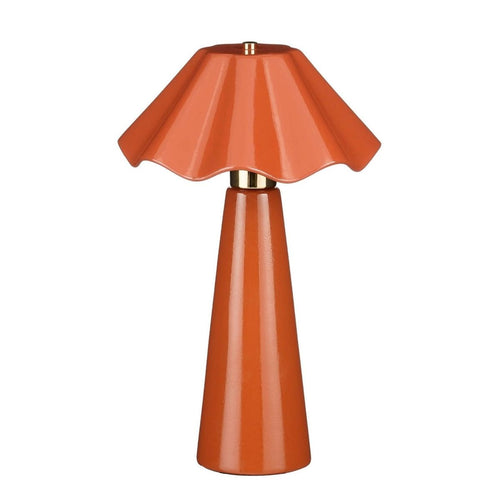 Mica Decorations Meera Tafellamp Roest - Keramische Tafellamp met Geplooide Lampenkap en Metalen Details - Geschikt voor E27 Lichtbron tot 60W met
