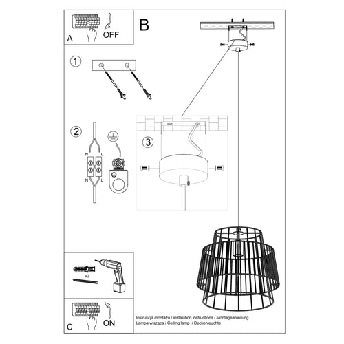 Sollux Lighting Hanglamp GATE zwart - 35x35x130cm