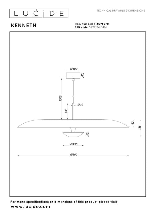 Lucide hanglamp KENNETH - Geïntegreerde LED - Wit