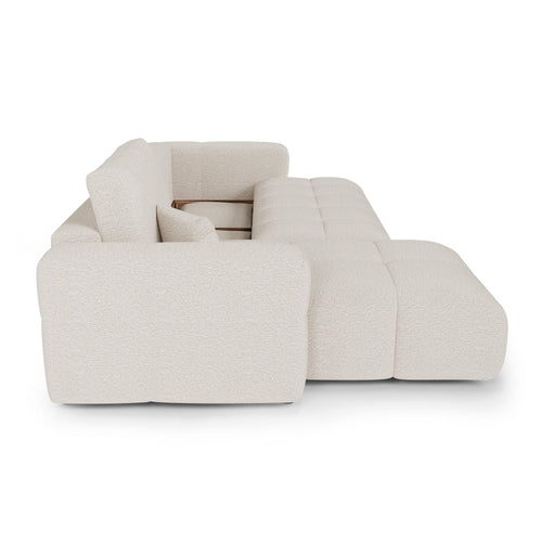 Premium Interiors - Linkshoekbank met slaapfunctie en opbergruimte VIBE - bouclé-stof crème 286cm