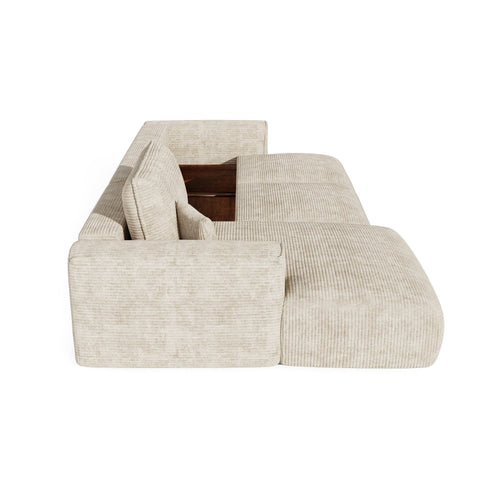Premium Interiors - Linkshoekbank met slaapfunctie en opbergruimte COMO - corduroy beige 297cm