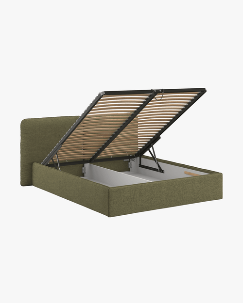 noo.ma gestoffeerd bed met opbergruimte, Earthy Green, lits-jumeaux