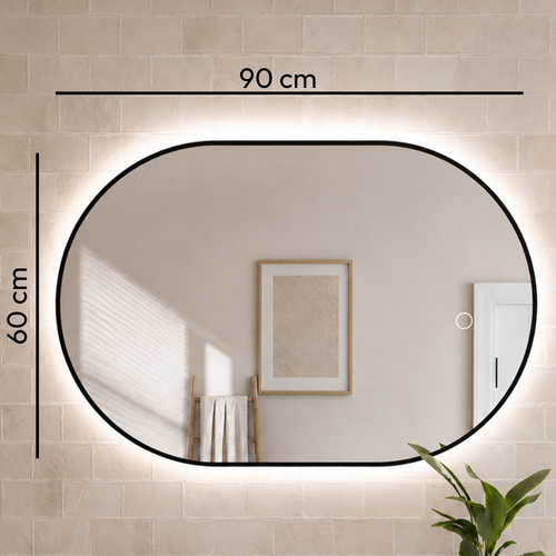 LOMAZOO badkamerspiegel Tanger - draaibaar - met LED verlichting & spiegelverwarming - ovaal - zwart - 90 x 60 cm
