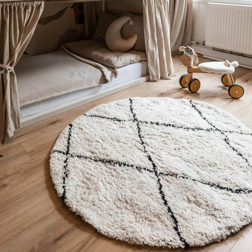 Interieur05 Berber Rond vloerkleed hoogpolig Wit/Zwart - scandinavisch - nea - 160 x 160 cm - vtwonen shop