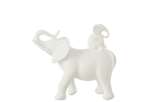 J-Line decoratie Olifant Draagt Baby - polyresin - wit