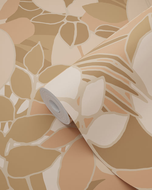 ESTAhome behang bladeren donker beige en terracotta roze - 50 x 900 cm - 139847 - vtwonen shop