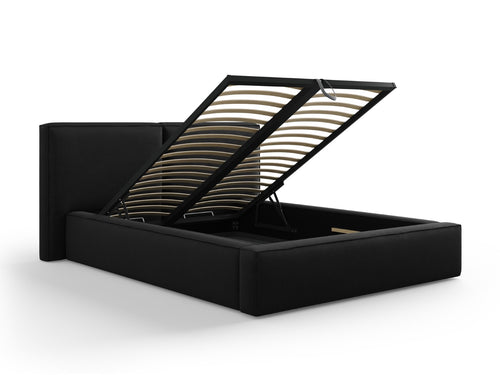 Micadoni Opbergbed met hoofdeinde Jodie 140x200cm, structurele stof, zwart - 228x194x108cm