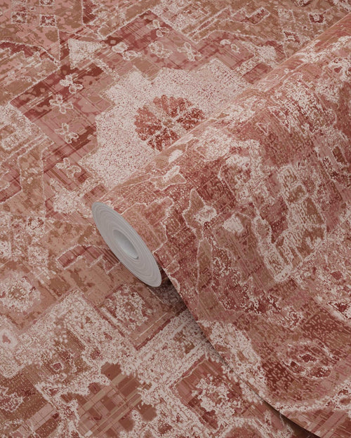 ESTAhome behang oosters kelim tapijt donker terracotta roze - 50 x 900 cm - 131364