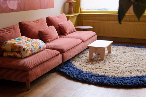 Interieur05 vloerkleed Pilo - hoogpolig - beige/blauw - Ø240 cm