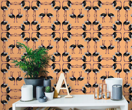 Walls4You behang flamingo's oranje en zwart - 53 cm x 10 m - 640120