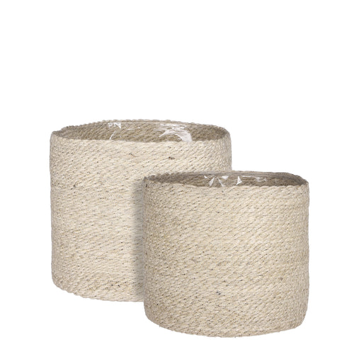 Mica Decorations Atlantic Plantenmand - Set van 2 - H26 x Ø30 cm - Crème