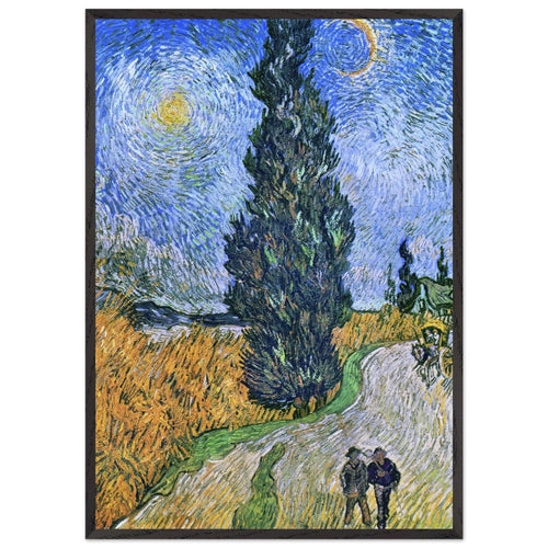 Artfulprints Poster met Lijst Vincent van Gogh - Landweg in de Provence bij nacht   - 70x100 cm - Blauw