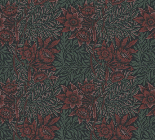 Livingwalls behang bloemmotief groen, rood en zwart - 53 cm x 10.05 m - AS-390581