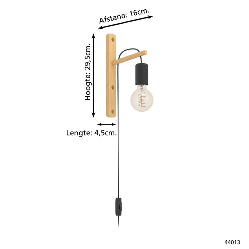 EGLO wandlamp Pockley - e27 - 29,5 cm - bruin/zwart
