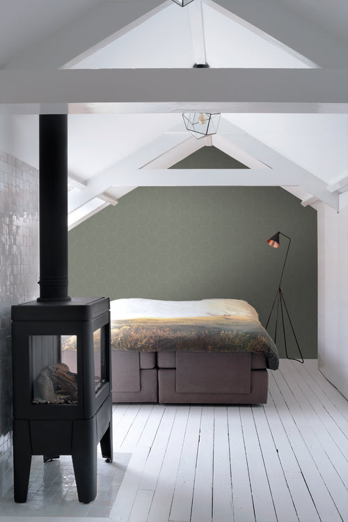 ESTAhome behang hexagon vergrijsd olijfgroen - 53 cm x 10.05 m - 148751 - vtwonen shop