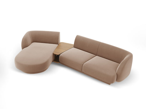 Micadoni linker modulaire bank Miley 3-zits, flueel, cappuccino - 178x303x70cm