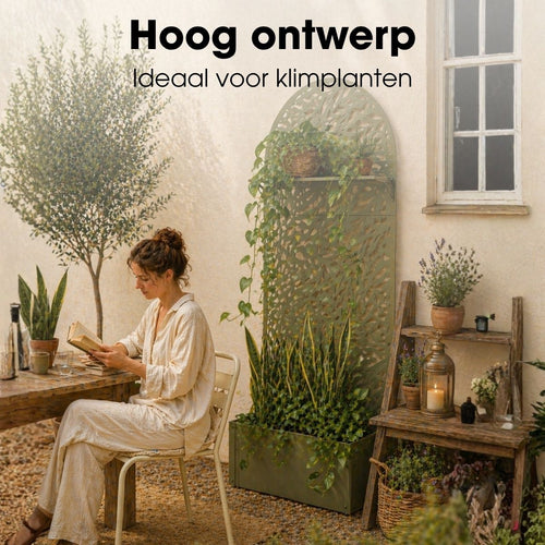 Mica Decorations Sapri Plantensteun - Plantenbak met Klimrek voor Klimplanten - Plantenstandaard Vrijstaand of tegen Muur - 90 x 33 x 180 cm - Groen