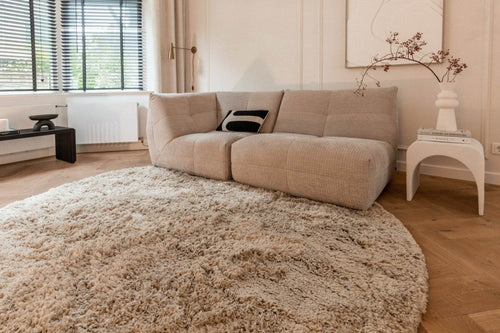 Rond Hoogpolig Vloerkleed Pilo Beige Polyester Interieur05 - 200 x 200 cm - vtwonen shop