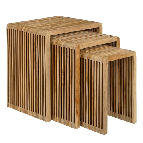 Mica Decorations Yonker Bijzettafel - Set van 3 - L44 x B34 x H50 cm - Gerecycled Hout - Bruin