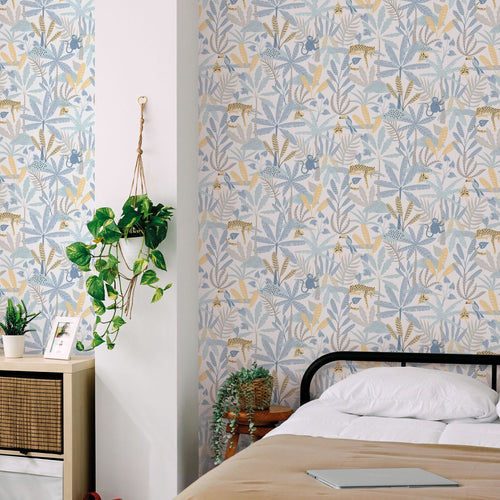Sanders & Sanders behang jungle dieren blauw, grijs en geel - 53 cm x 10.05 m - 640631