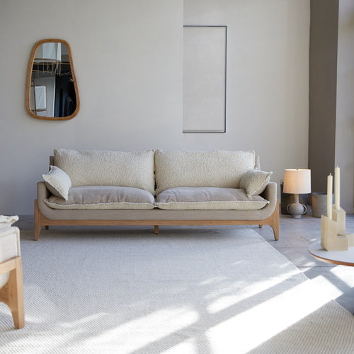 Tikamoon 3-zitsbank van massief eikenhout en linnen - Beige - vtwonen shop