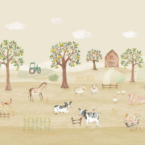 Sanders & Sanders fotobehang boerderij dieren beige - 318 x 275 cm - 640877