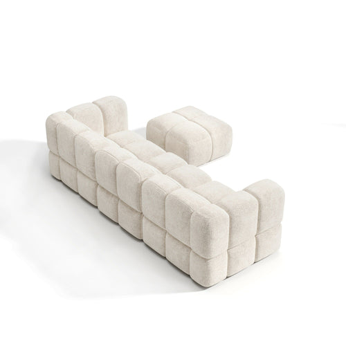 Sia Home - Modulaire hoekbank NUBI - Fluweel met structuur - Crème - 570cm