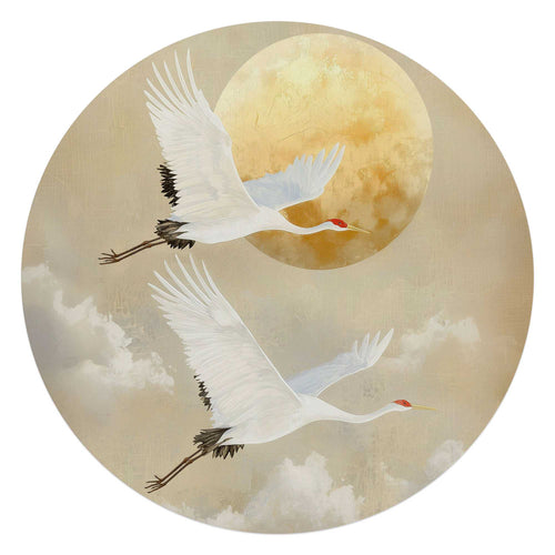 Reinders Kraanvogels onder de maan glasschilderij -  beige - woonkamer - Ø 70cm