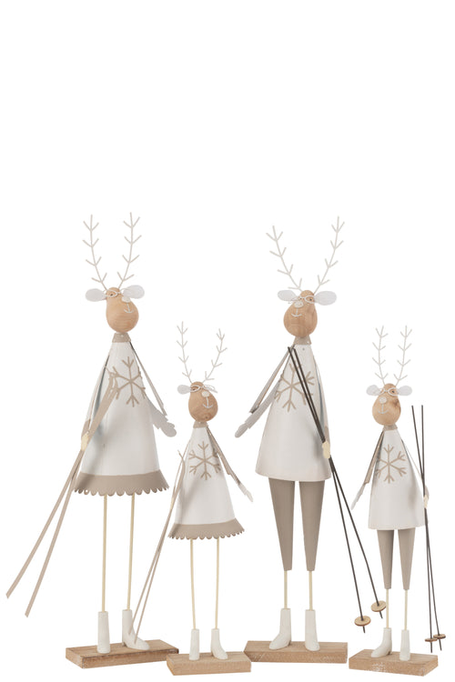 J-Line figuur Rendier Jongen/Meisje - metaal/hout - wit/beige - large - 2 stuks