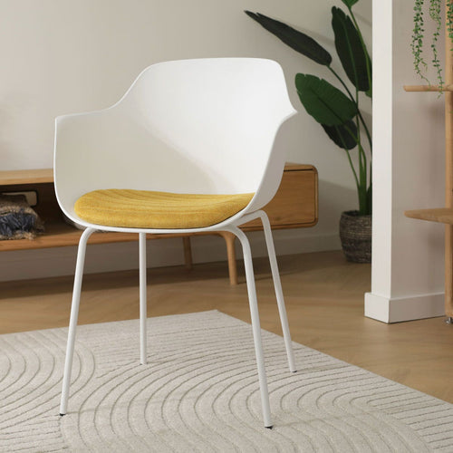 Nolon Nora-Liz Eetkamerstoel Wit - Okergeel Kussen - Witte Poten - vtwonen shop