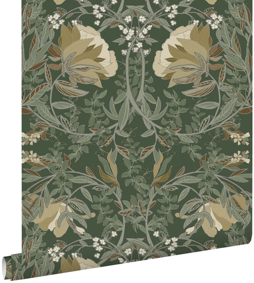 ESTAhome behang vintage bloemen in art nouveau stijl donkergroen - 0.53 x 10.05 m - 139420 - vtwonen shop