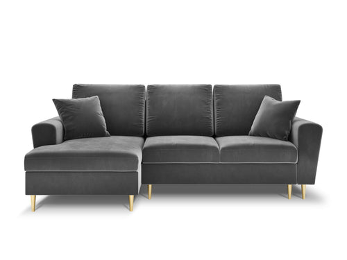 Cosmopolitan Design Uitklapbare hoekbank links met opbergdoos Kyoto 4-zits, flueel, lichtgrijs - 145x241x88cm