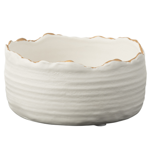 J-Line bloempot  Laag - porselein - wit/goud - small - Ø 13.5 cm - vtwonen shop