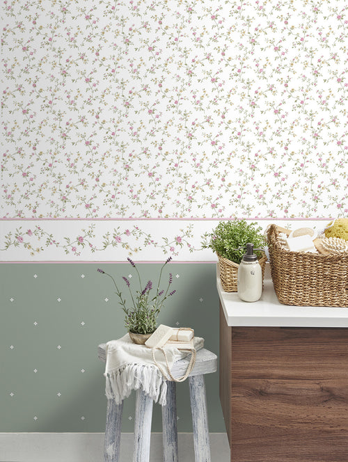 Sanders & Sanders behang bloemetjes groen, paars en wit - 53 cm x 10 m - 640406