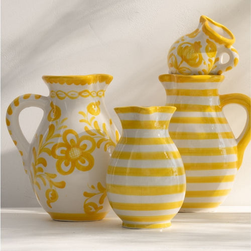 J-Line kruik Granada Stripes - keramiek - wit/geel - medium