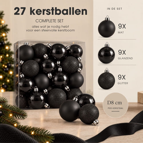 Mica Decorations Kerstballenset Zilver 27 Stuks Ø8 cm - Onbreekbare Kerstballen van Gerecycled Polystyreen - Stevige Kerstversiering met Mat en
