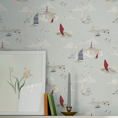 Sophie Allport Vliesbehang Kinderkamer - Coastal Boats Cottesmore Sky