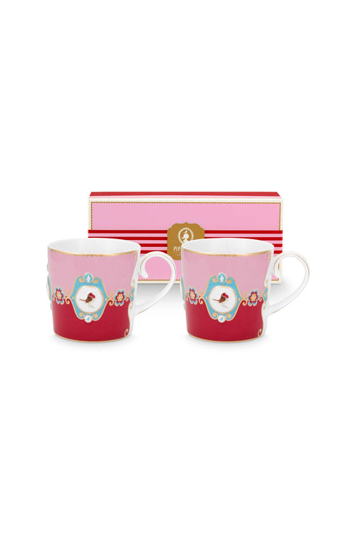 Pip Studio Mokken - Love Birds Medallion - Rood Roze - 190ml - Set van 2