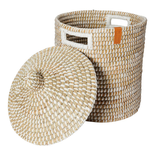 Return to Sender Mand met deksel 36 cm wit en naturel kaisagras - vtwonen shop