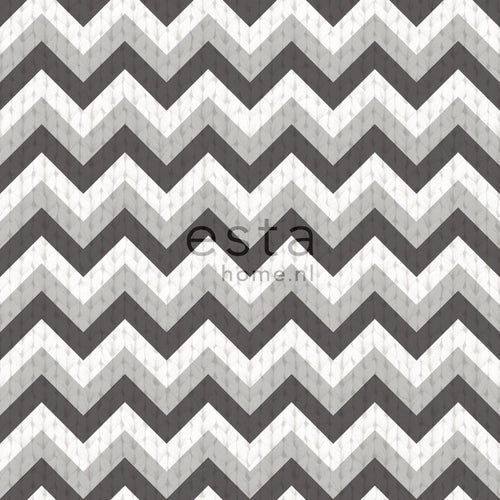 ESTAhome behang zigzag motief zwart en grijs - 53 cm x 10.05 m - 138138