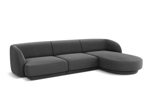 Micadoni rechter hoekbank Miley 4-zits, flueel, grijs - 156x255x70cm