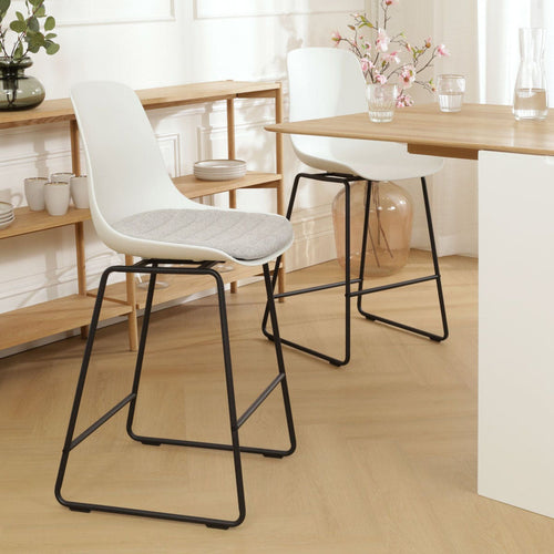 Nolon Nino-Liv Barkruk Wit - Lichtgrijs Kussen - Zwart Frame - 75 cm - vtwonen shop