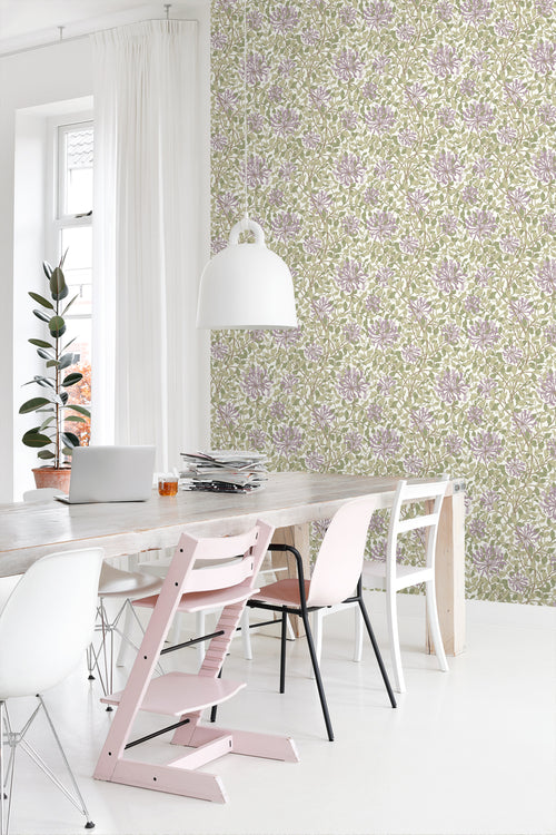 ESTAhome behang bloemen groen en paars - 50 x 900 cm - 131030 - vtwonen shop