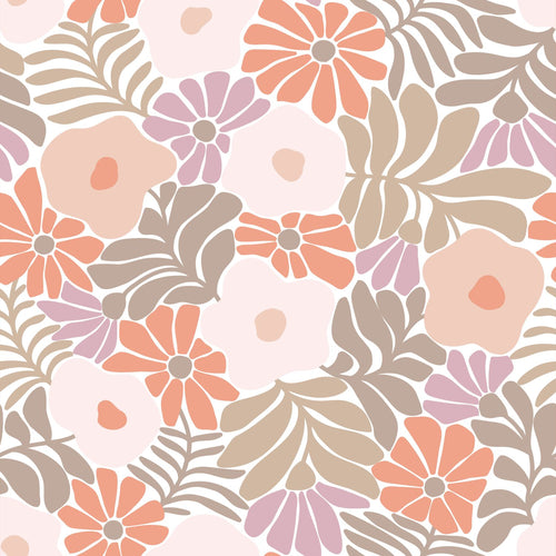 ESTAhome behang bloemen in Matisse stijl oranje, paars en licht roze - 50 x 900 cm - 131003 - vtwonen shop