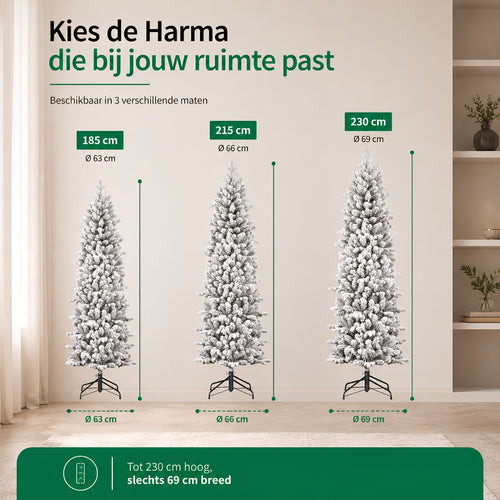 Black Box Trees Harma Pilaarvorm Kerstboom - Kunstboom met Besneeuwde Afwerking - Kerstversiering voor Binnen - Smal Model met 989 Takken - H230 x Ø69