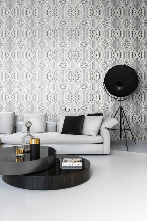 Origin Wallcoverings behang grafische lijnen zwart en wit - 53 cm x 10,05 m - 347230 - vtwonen shop