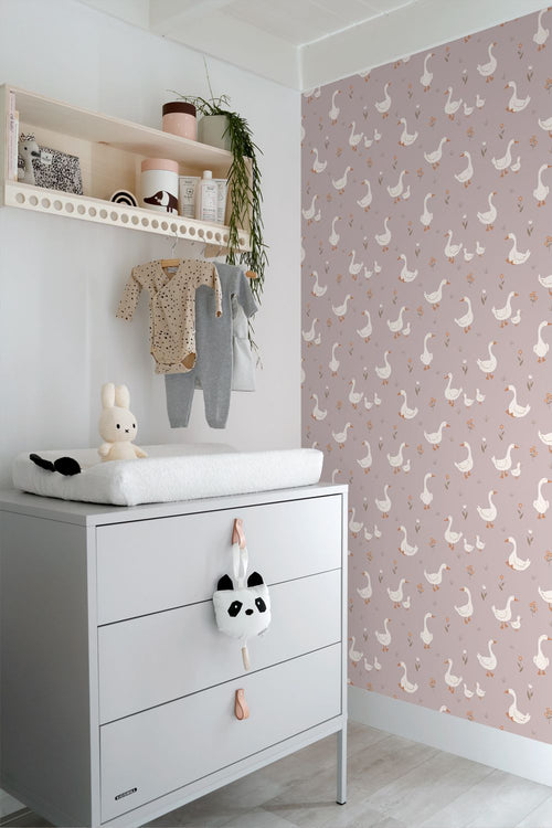 ESTAhome behang schattige ganzen paars - 50 x 900 cm - 131830