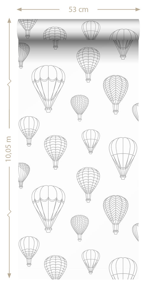 ESTAhome behang luchtballonnen grijs en wit - 50 x 900 cm - 139718 - vtwonen shop